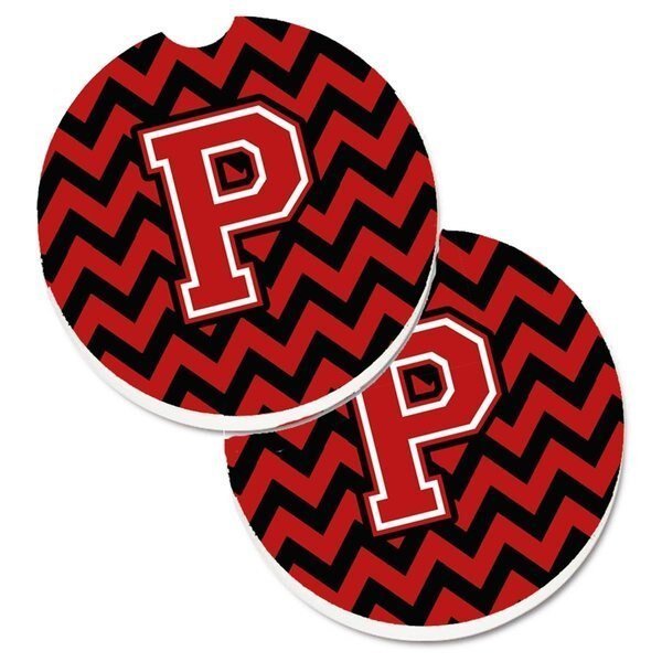 Letter P Chevron Black and Red Set of 2 Cup Holder Car Coaster, Carolines Treasures, Mfr#: CJ1047-PCARC